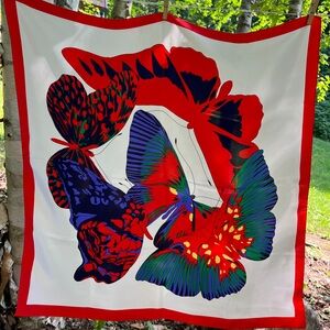 Vibrant Butterfly Silk Scarf - Red, Blue, Green